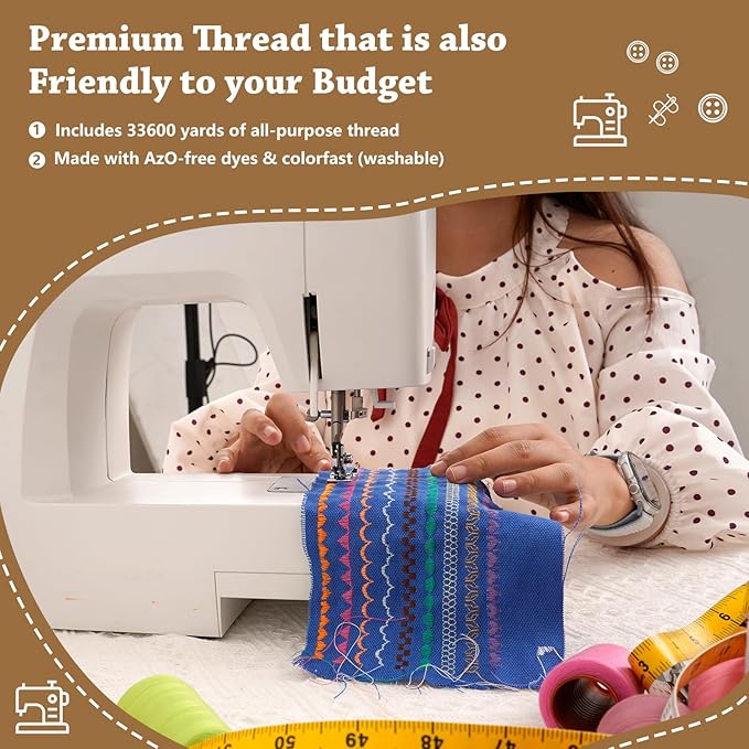 42 Colors Sewing Thread Kit All Purpose Polyester Thread Assorted Colors for Sewing Machine and Hand Stitching Use - 800 Yards per Spool