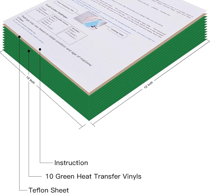 JANDJPACKAGING Green Heat Transfer Vinyl Bundle: 10 Pack 12"x10" Sheets, HTV Vinyl Sheets for Cricut & Silhouette Cameo or Home Iron On Vinyl T-Shirts & Fabrics
