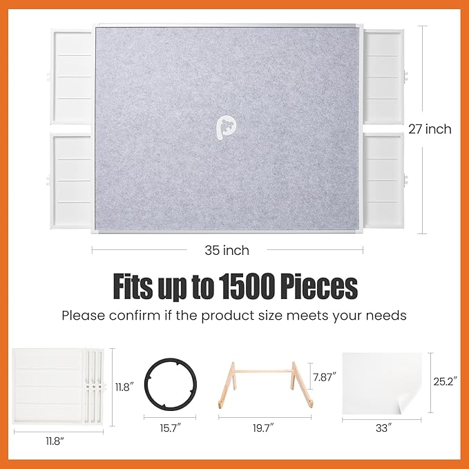 1500 Pieces Rotating Puzzle Board with Drawers and Cover, Dual-Sided Portable Jigsaw Puzzle Table,Tilt&Lazy Susan,Gift for mom Adults (Gray, 1500-piece)