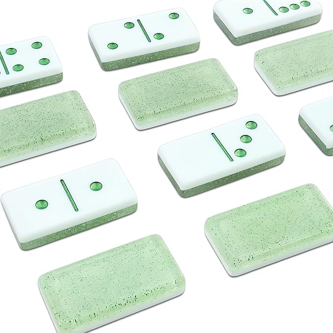 IDTQ Dominoes Set for Adults, Double 6 Dominos Game Set with 28 Domino Tiles Double with Upscale Gift Boxes -7 Polyhedral Dice -Classic Board Games (Light Green)