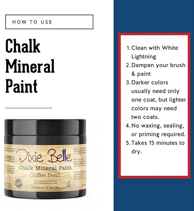 Dixie Belle Paint Company Chalk Finish Furniture Paint - Coffee Bean (16oz) - Matte Espresso Brown Chic Chalk Mineral DIY Furniture Paint