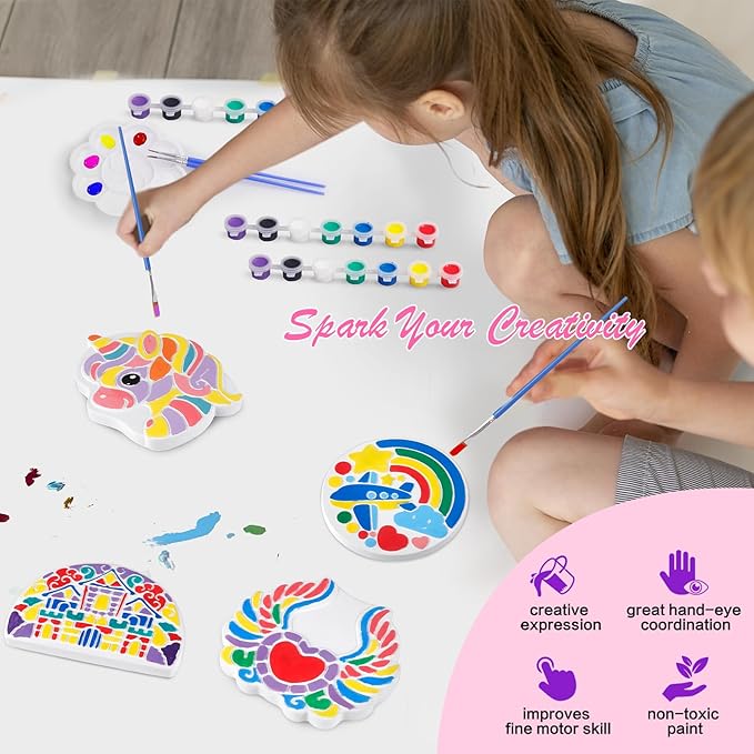 IFLOVE Paint Your Own Stepping Stones for Kids Craft Kits,Arts and Crafts for Kids Ages 4-8,5 Pack Painting Crafts for Girls Ages 8-12，Outdoor Toys Art Supplies Toddler Birthday Gift (Unicorn)
