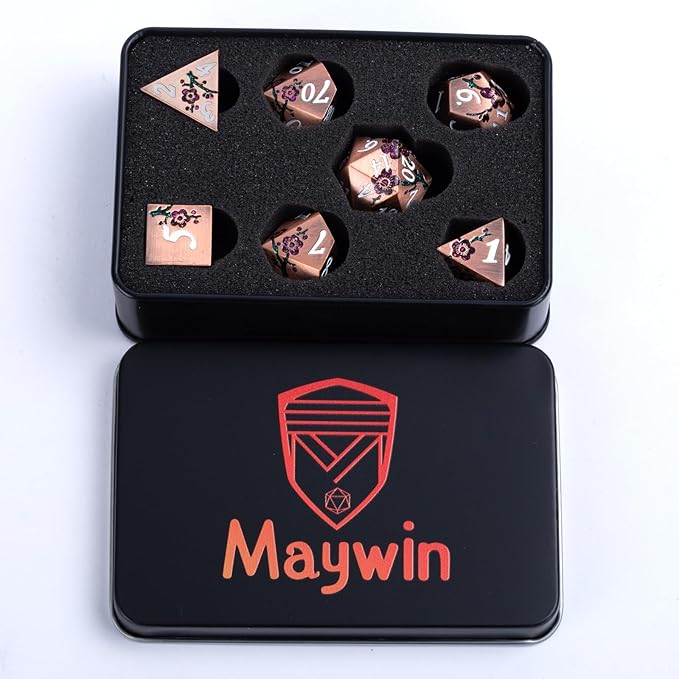 Purple & Red DND Metal Dice, 7PCS Aluminum Dice Set with Gift Case for Dungeons and Dragons, RPG, MTG, Pathfinder