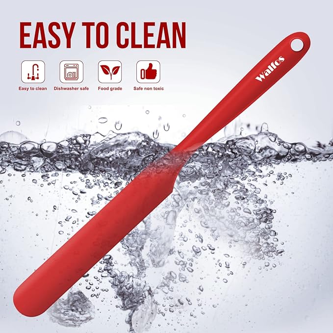 Walfos Silicone Jar Spatula - 600ºF Heat Resistant Kitchen Spatulas(2pcs), Strong Steel Core & One-Pieces Design,Mixing Batter & Cake Cream Spatulas, for Cooking & BPA Free & Dishwasher Safe, Red