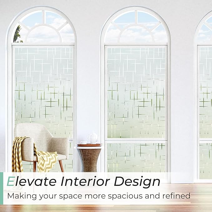 DOWELL Window Privacy Film Frosted Glass Window Film, Sun Blocking Non-Adhesive Glass Cling, Decorative Door Sticker, Self Static-Cling Tint Covering for Home Office, Cross Pattern 35.4" x 78.7"