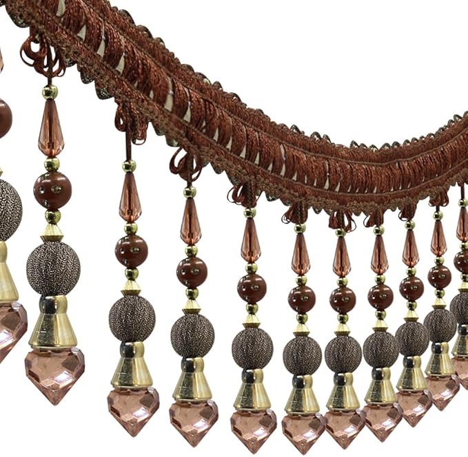 3yards Beading Fringe Trimming Long Beads Tassel Curtain Trim Ribbon Trim for Cover Edge Decorative (Coffee)