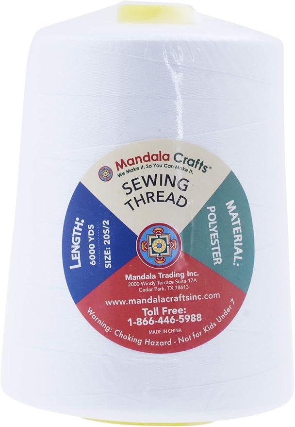 Mandala Crafts 4 Pack of Serger Threads Cones Spools - 20S/2 24000 Yards Polyester White Threads for Sergers Machine and Overlock Quilting Sewing Machine