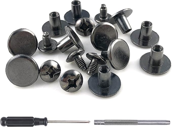 YORANYO 150 Sets 8MM Chicago Screws Leather Rivets for Fabric Chicago Binding Screws Buttons Metal Studs Rivets for Decorate and Repair Belts Bags Shoes Purse Dog Collar Leather Craft (Gun-Metal)