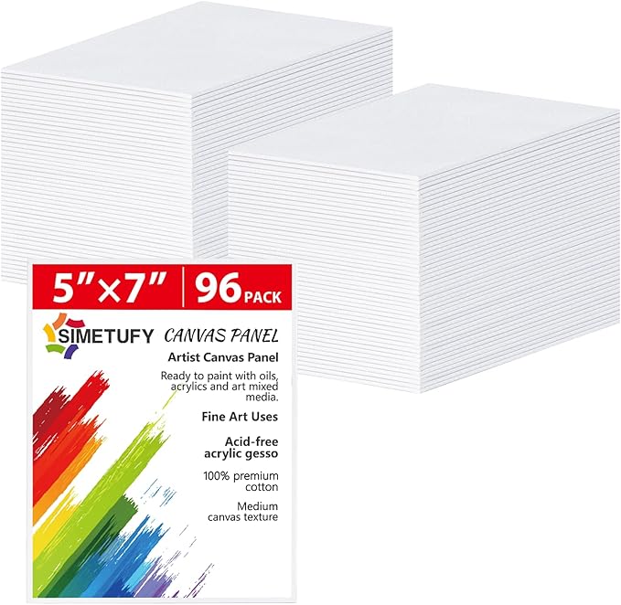 Simetufy 5x7 Inch 96 Pack Small Painting Canvas Boards Mini Blank Canvas Panels, Primed Acid Free for Oil Paint,Watercolor,Acrylic Paint