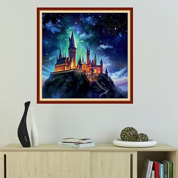 Foxhool Beginners Cross Stitch Kits Stamped Full Range of Embroidery Kits for Adults DIY Cross Stitches kit Embroidery Patterns for Needlepoint kit-Magic Castle 18x18 inch