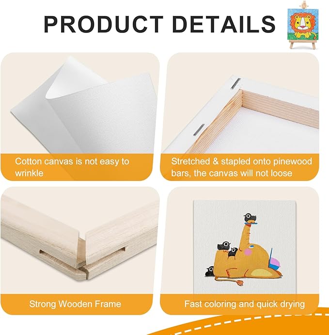 ESRICH Small Stretched Canvas for Painting 6x6 inch, 2/5''Profile Art Primed 8 Pack Canvases for Painting, Cotton Small Professional Blank Paint Canvas for Kids and Art Supplies, for Acrylics, Oils.
