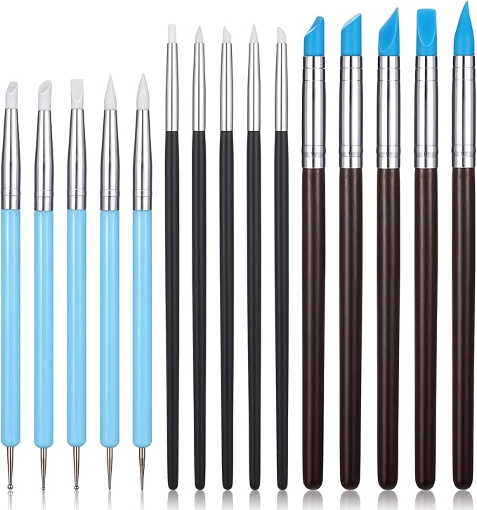 15PCS Silicone Clay Sculpting Tool, Pottery Tools Modeling Dotting Tool Resin Stippling Embossing Tools for DIY Crafts, Modeling, Nail, Painting, Embossing, Sculpting Pottery