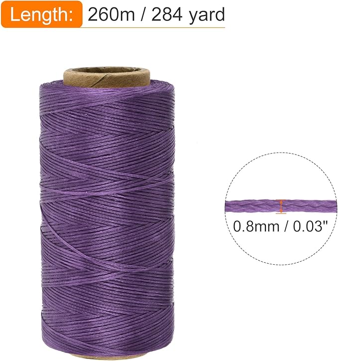 MECCANIXITY Waxed Thread,284 Yard 0.8mm 150D Flat Wax Thread Polyester Waxed String for Leather Sewing Hand Weaving Book Binding Home Decoration,Deep Purple