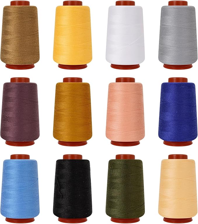 12PCS Sewing Thread Kit 30wt Spools,12 Colors,Assorted Colors Each 800 Yards of Polyester Threads for Sewing Hand and Machine,Stitching, Quilting, Serger (ZH-12PCSYMXBZ)