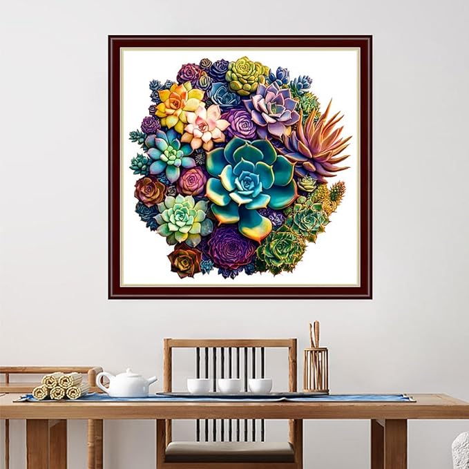 Dimensean Stamped Cross Stitch Kits Full Range of Embroidery Patterns Starter Kits for Beginners Adult or Kids DIY Cross Stitches Needlepoint Kits 11CT-Colorful Succulent Plants 18x18 inch