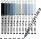 Grey Acrylic Paint Pens,12 Color Paint Pens Markers,Brush Tip Paint Pens for Rock Painting Wood Glass Ceramic Canvas Stone DIY Crafts Making Art Supplies