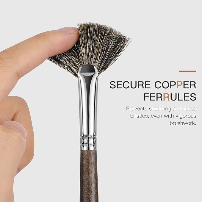 Oil Paint Brush Set, 15Pcs Fuumuui Professional Paint Brushes Natural Badger Bristle with Flat, Fan, Angle, Round, Filbert for Oil, Acrylic Canvas Paintings with 2pc Palette Knife