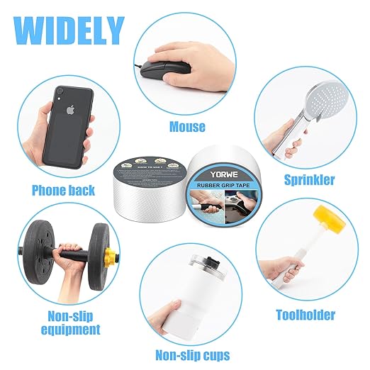 Rubber Grip Tape, Ultra-Thin Strong Adhesive Anti-Slip Waterproof Heat Resistant Wear-Resistant Cushion Pad, Making Handles or Contact Surfaces Safer, with Grip and Comfort (Clear, 2In x 10Ft)