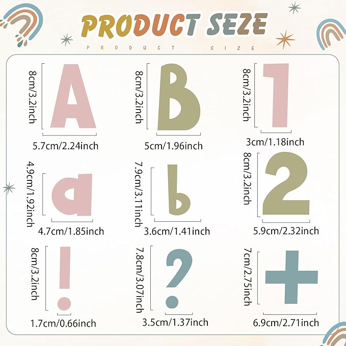 221 Pcs Classroom Bulletin Board Letters Colorful Alphabet Cutouts Number and Punctuation Symbol Combo Letter Cutouts for Spring Summer Wall Chalkboard Poster Board Decor(Advanced Boho)