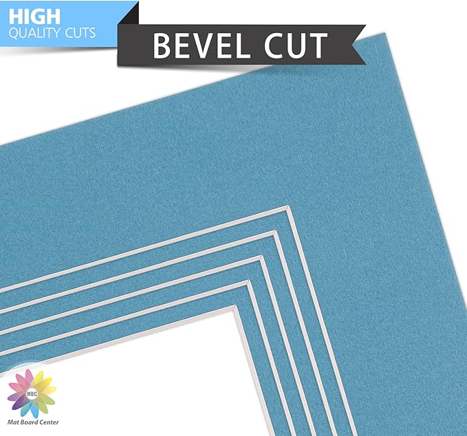 Mat Board Center, Pack of 10, 8x10 for 5x7 Dynamic Blue Color Mats - Bevel Cut, Acid Free, 4-ply Thickness, White Core - for Pictures, Photos, Framing