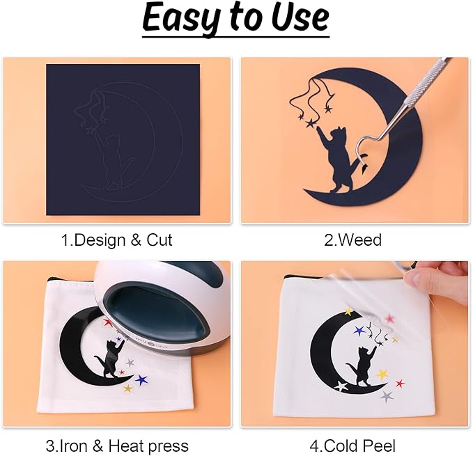 HTVRONT HTV Vinyl Rolls - Heat Transfer Vinyl, 12" x 5ft Black, Easy to Cut & Weed for Heat Vinyl Design