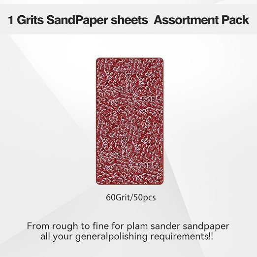 1/4 Sandpaper Sheet – 4-1/2” x 5-1/2”, P60 Grit, Red Aluminum Oxide, Plain Backing, 50-Pack – Sandpaper Sheets for Palm Sanders and Woodworking