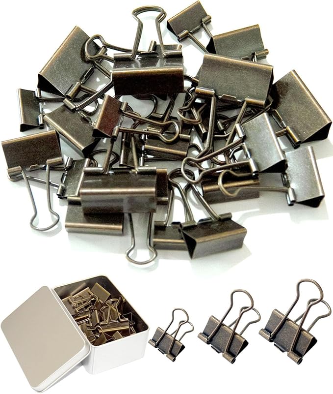 Assorted Binder Clips 0.75/1/1.25in 25-Pack - Bronze Tone Clips for Office & Home
