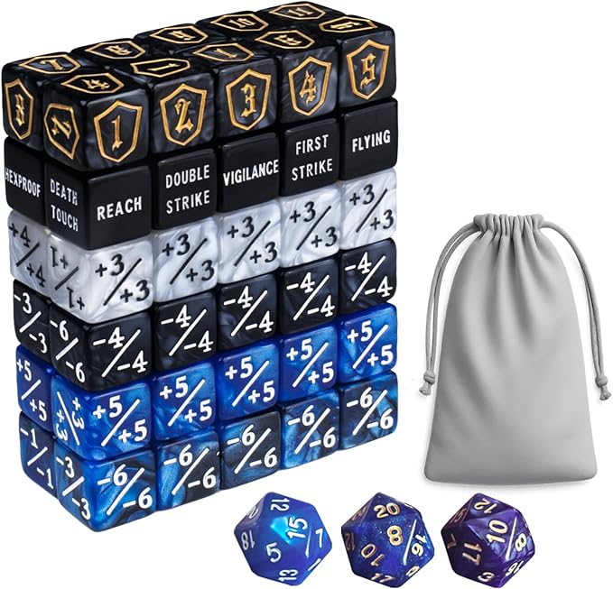 63 PCS MTG Dice Counters with Bulk Abilities Keywords Counters and MTG Life Counters, Dice Set for MTG, TCG and Card Games, Magic The Gathering Accessories