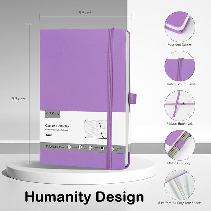 Lined Journal Notebooks for Work, Travel, College, A5 Size 100 GSM Thick Paper, Classic Ruled Journaling Notebook, Hardcover Notepad for Writing 160 Pages, 5.5 x 8.3 inch, Purple