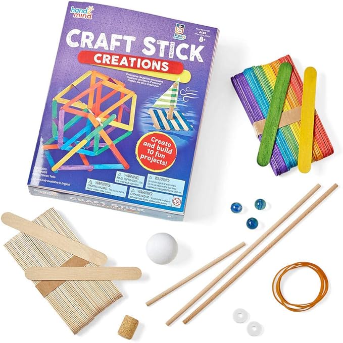Learning Resources Craft Stick Creations 10 Science Experiments, Activity Book for Kids Ages 9-12, Jumbo Craft Stick Kit for Science, Technology, Maths & Engineering Activities, Multi-coloured