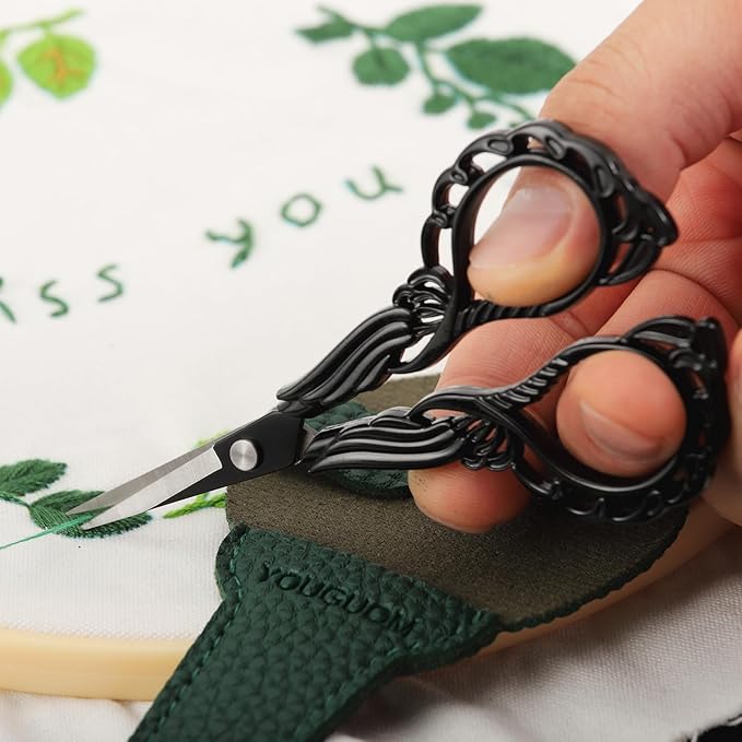 Sewing Embroidery Scissors with Case Sharp Tip Detail Scissor for Thread Yarn Cross Stitch Crafts Artwork Needlepoint Cutting Knitting Shears Black