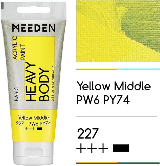 MEEDEN Acrylic Paint Yellow Middle: 100ml/3.38oz Heavy Body Acrylic Paint Tube Bundled with Additional Titanium White Color for Art Craft Painting