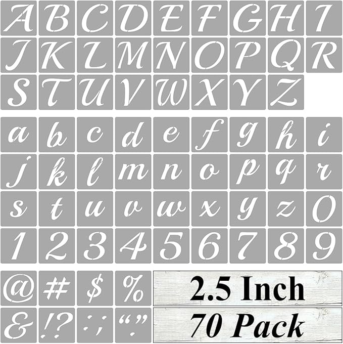 2.5 Inch Alphabet Letter Stencils for Painting - 70 Pack Letter and Number Stencil Templates with Signs for Painting on Wood, Reusable Cursive Letters Stencils for Chalkboard Wood Signs & Wall Art