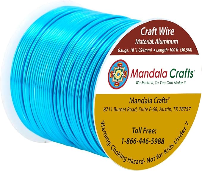 Mandala Crafts 18 Gauge Anodized Aluminum Craft Wire for Jewelry Making - 100 FT Colored Flexible Vivid Sky Blue Wire - Bendable for Bonsai Armature Crafting Sculpting