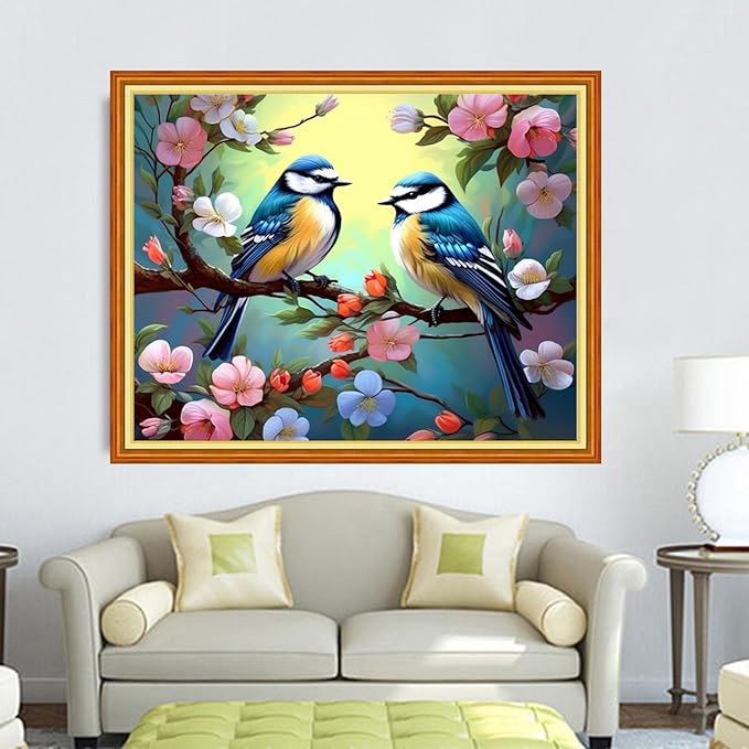 DMCVIVR Stamped Cross Stitch Kits for Adults Beginners Embroidery Kits 11CT Needlepoint Kits Cross Stitch Patterns Embroidery Patterns-Birds and Flowers 16x20 inch