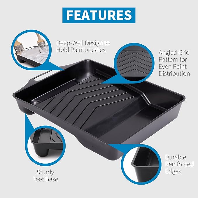 Precision Defined Paint Trays, Paint Roller Trays Liner, Plastic Paint Pan for Roller Brushes, Painting Tray for Painting with Deep Paint Pocket (Paint Roller Tray (2-Pack), 11-inch)