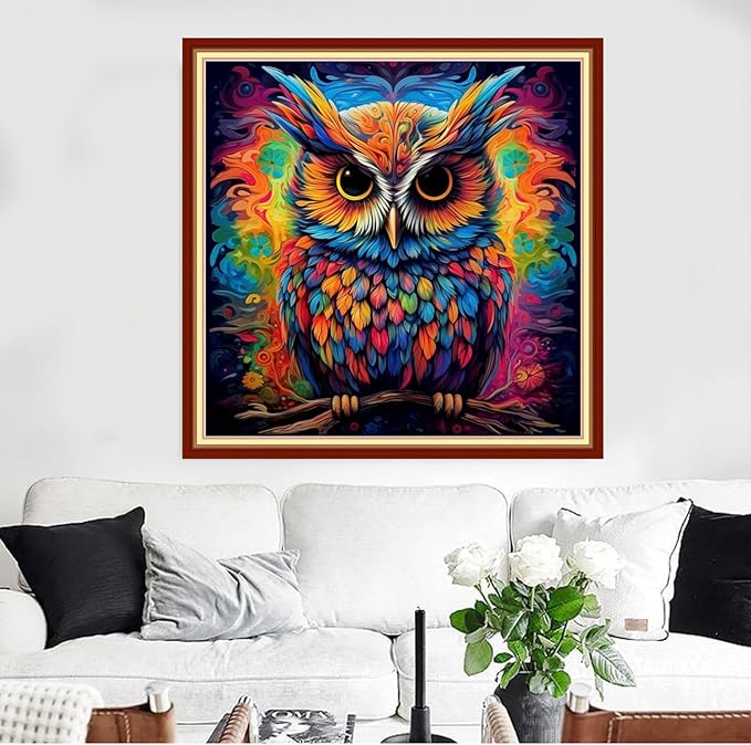 Redxing Stamped Cross Stitch Kits Full Range of Embroidery Starter Kits- Needlepoint Counted Cross Stitch Kits for Beginner Adults 11CT Printed Embroidery Kit-Magic Owl 18x18 inch