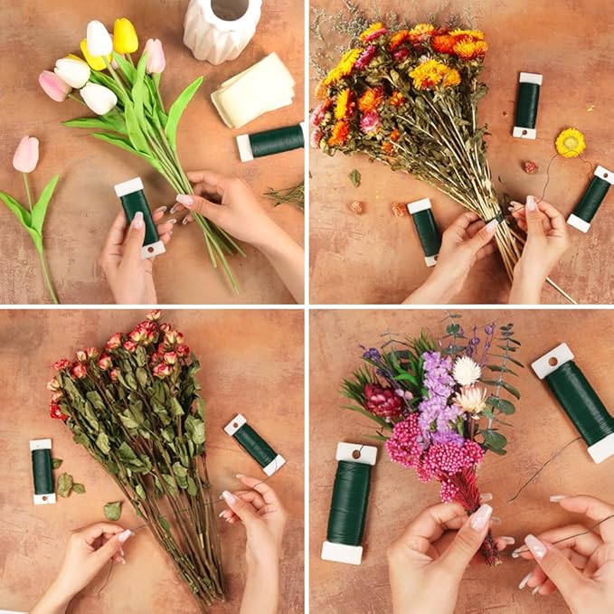 Tenn Well Green Floral Wire, 3 Pack Christmas Wreath Wire, 295 Feet 22 Gauge Florist Ties for Flower Arrangements, Christmas Ornaments, Wreath Making, Gardening, Crafts