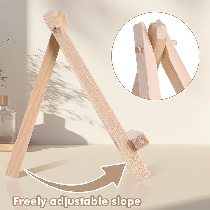 100 Pieces Mini Wood Easel Stands 5 Inch Small Wooden Canvas Easels Display Art Craft Tripod Painting Easels Tabletop Holder for Artist Crafts, Business Cards, Photos, Gift