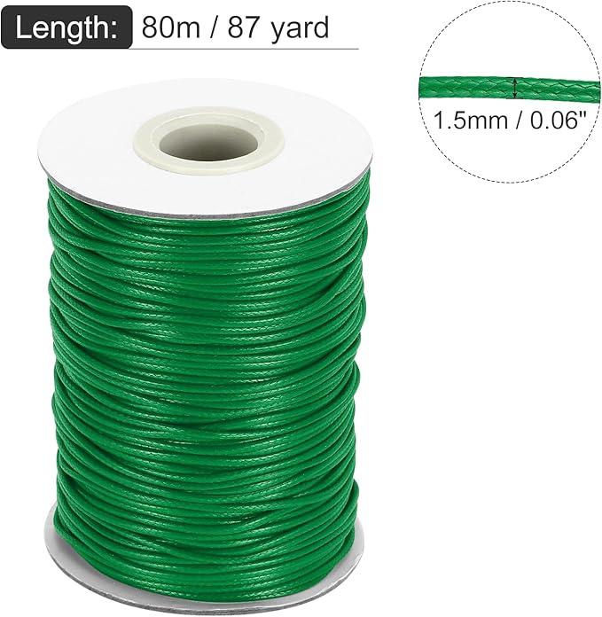 MECCANIXITY Waxed Cord 1.5mm Waxed Thread 87 Yard Wax String Leather Cord for Bracelet Making, Necklaces, Beading, Jewelry Making and DIY Crafts(Green)