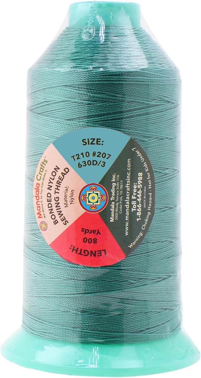 Mandala Crafts Bonded Nylon Thread Aquamarine Heavy Duty Sewing Threads - 800 YDs Size 207 630D T210 Tex 210 Thread for Leather Jeans Weaving Outdoor Marine Upholstery Threads