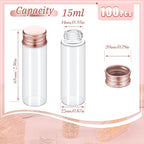 100 Pcs Small Clear Vials Spice Mini Jars with Lids Mini Glass Bottles with Screw Aluminum Metal Caps Tiny Jars Sample Containers for Powder Cream Cosmetic Jewelry Wedding (15 ml,Rose Gold)
