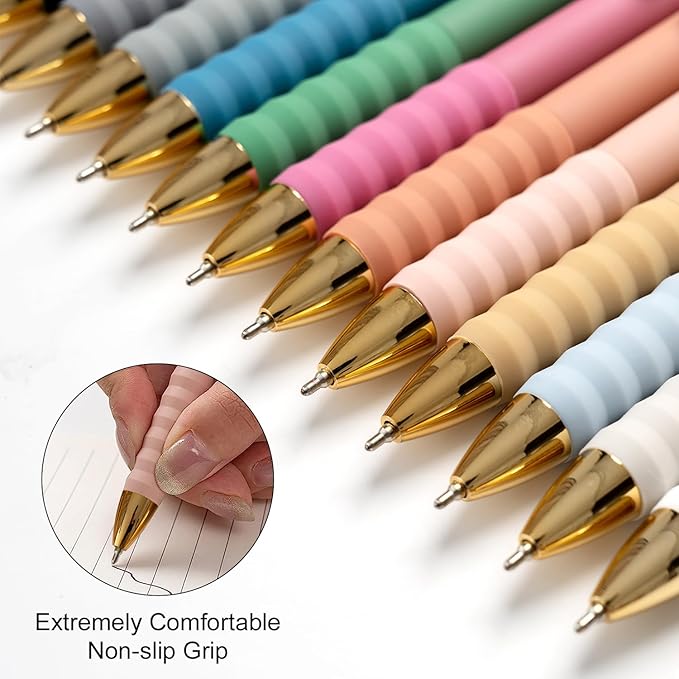 Ballpoint Pens Black Ink Ball Point Pen with Super Soft Grip Medium Point 1.0mm Office Pens (Gold 12-count)