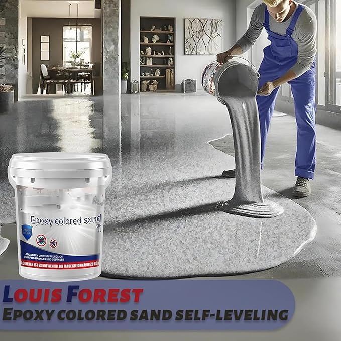 Epoxy Floor Paint, Epoxy Colored Sand Floor Paint, High-Gloss Marble Effect Self-Leveling Coating, Waterproof, Non-Slip, Ultra-Durable for Garage, Basement, Wood Floors (Sea Gray,22 lb)