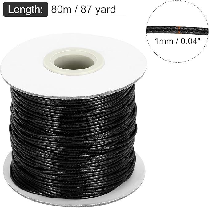 MECCANIXITY Waxed Cord 1mm Waxed Thread 87 Yard Wax String Leather Cord for Bracelet Making, Necklaces, Beading, Jewelry Making and DIY Crafts(Black)