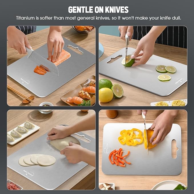 Titanium Cutting Board, 100% Pure Titanium, 2mm Thick, 18" x 12", Silver, Rectangular, Stain Resistant, Non-Slip, Meat, Vegetable, Fruit, Charcuterie, Bread, Cheese