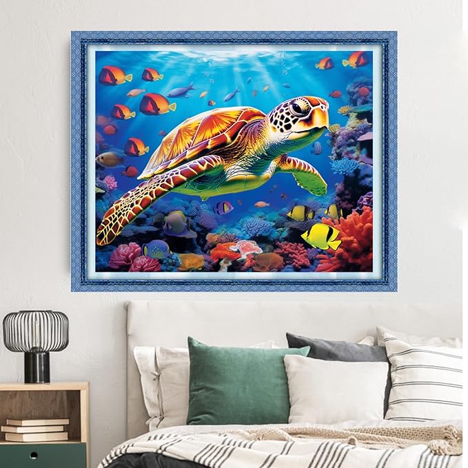 Dimxvean Stamped Cross Stitch Kits,Cross Stitch Kits for Adults Beginners,Embroidery Kits Full Range of Cross Stitch Stamped Kits Needlepoint Kits Cross Stitch Patterns-Sea Turtle 16x20 inch