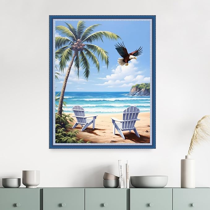 DMCVIVR Stamped Cross Stitch Kits for Adults Beginners Embroidery Kits 11CT Needlepoint Kits Cross Stitch Patterns Embroidery Patterns-Rest by The Seaside 16x20 inch