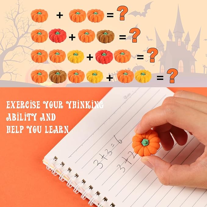44Pcs 3D Pumpkin Erasers Bulk, Halloween Fall Mini Erasers for Student Classroom Prizes, Game Reward,Treasure Box,Trick or Treats, Goody Bag Filler,Party Favors (44PCS)
