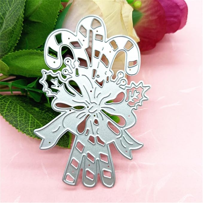 Metal Cutting Dies DIY Merry Christams Embossing Stencil Template Scrapbooking Card Making Mold Photo Album Arts Crafts Tools (Christmas Scepter bow-10.3x6.7cm)